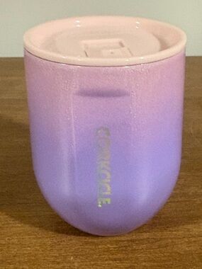Corkcicle Pink-to-Purple Ombré Sparkle Stemless Tumbler with Pink Lid - EUC